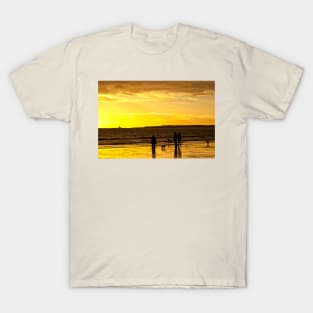 Dog walkers on the beach at sunrise T-Shirt